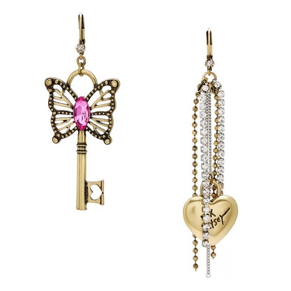 Betsey Johnson Jewelry - NWT Betsey Johnson Gold and Pink Butterfly Key Earrings